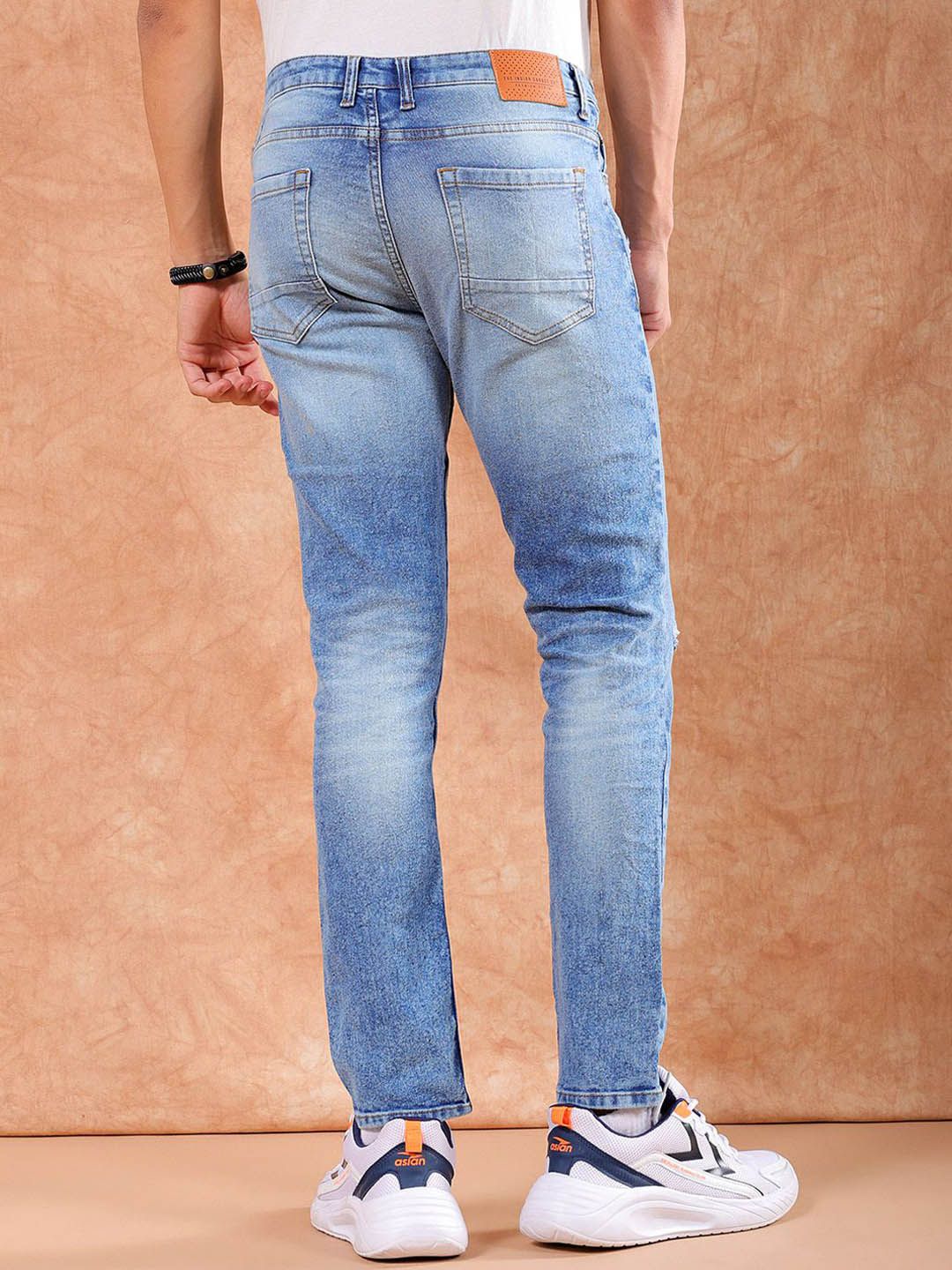 The Indian Garage Co Men Slim Fit Mildly Distressed Heavy Fade Stretchable Jeans