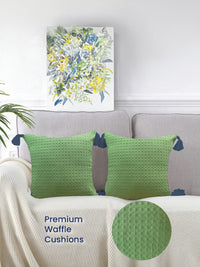 URBAN SPACE Green & Blue 2 Pieces Checked Pure Cotton Square Cushion Covers