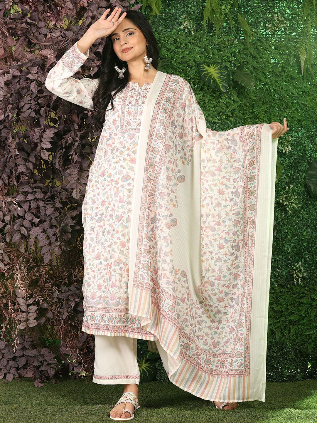 Mamicha Women Ethnic Motifs Printed Regular Pure Cotton Kurta with Palazzos & With Dupatta