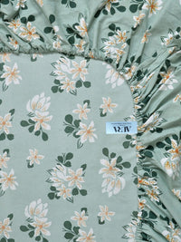 Aura Green & White Floral 300 TC Fitted Single Bedsheet Set 2.25 m x 1.50 m