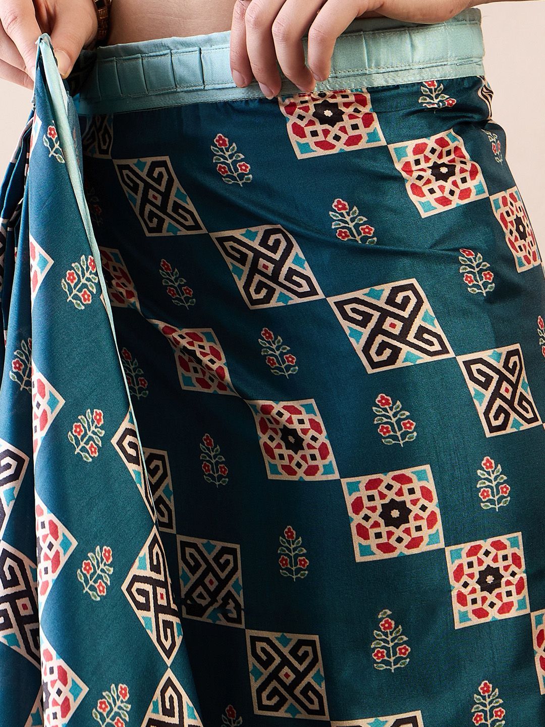 Saree mall modal Ajrak Block Satin Bagru SareesWith Blouse Piece