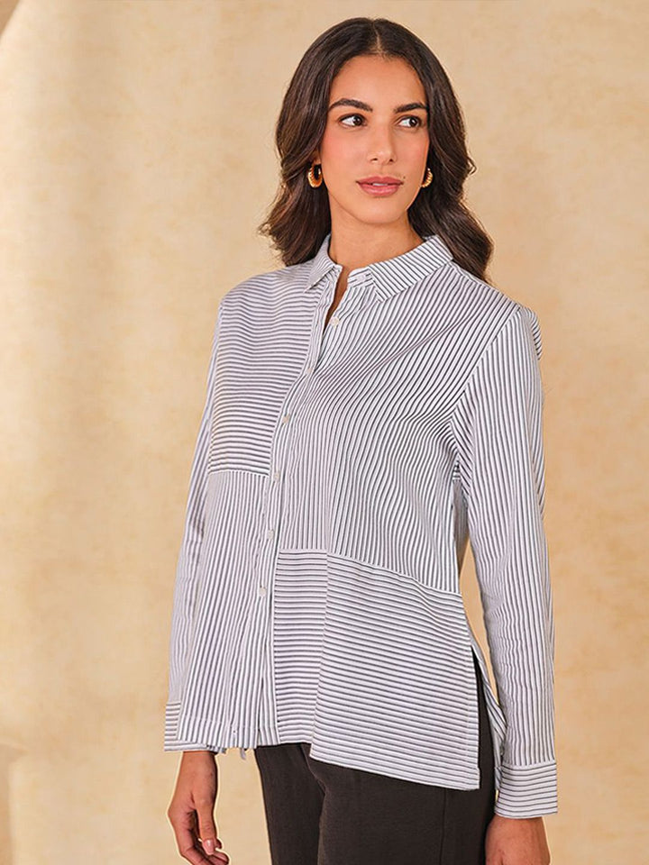 AND Striped Cotton Shirt Style Top