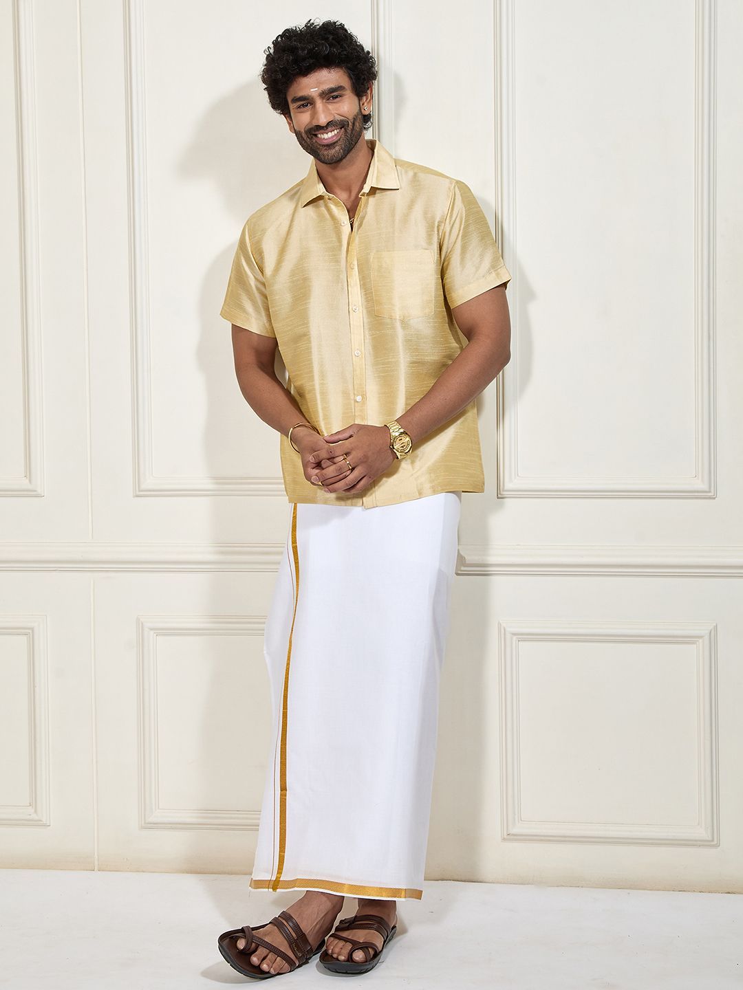 VASTRAMAY Shirt Collar Shirt With Veshti