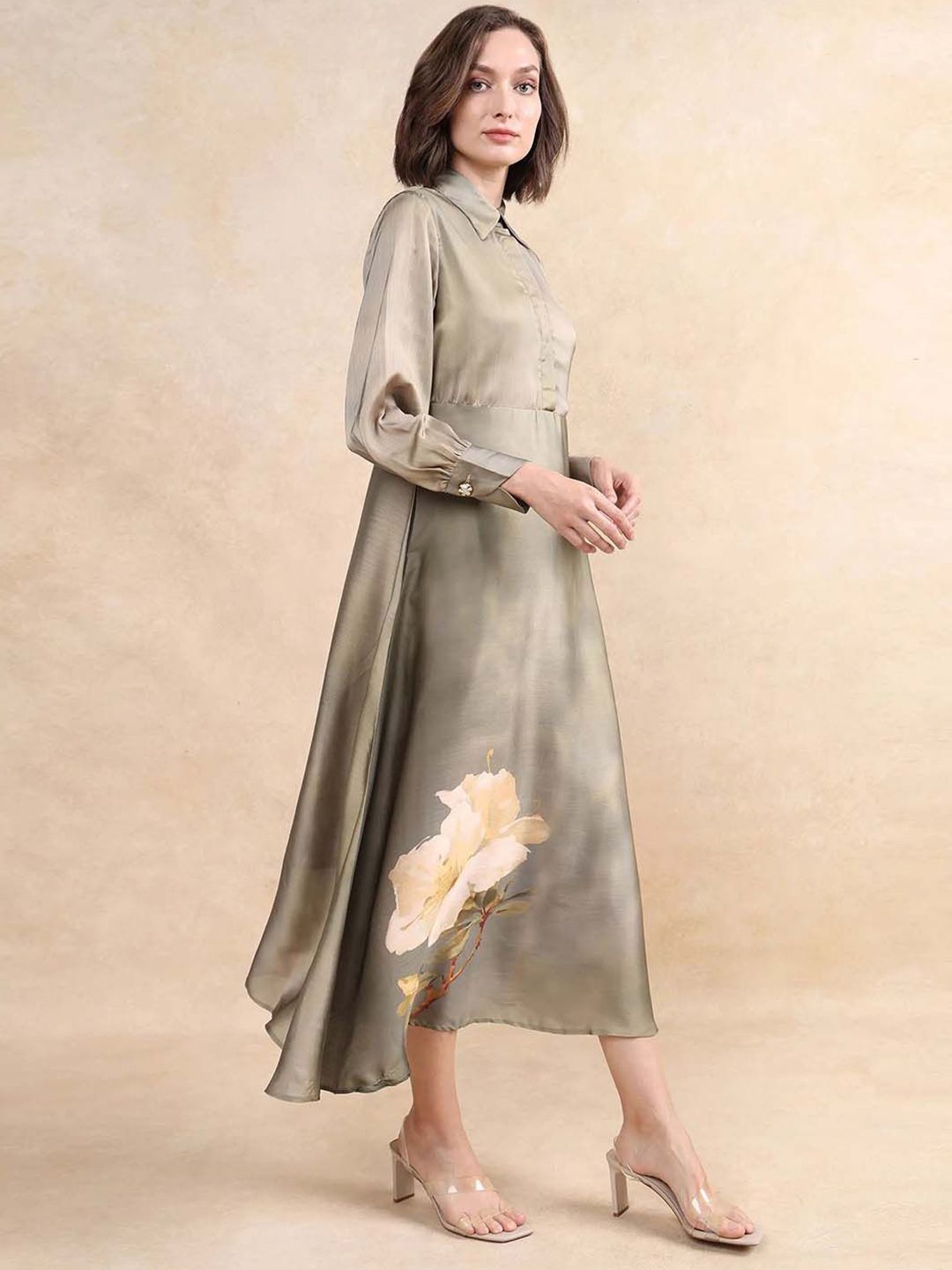RAREISM Floral Printed Fit & Flare Midi Dress