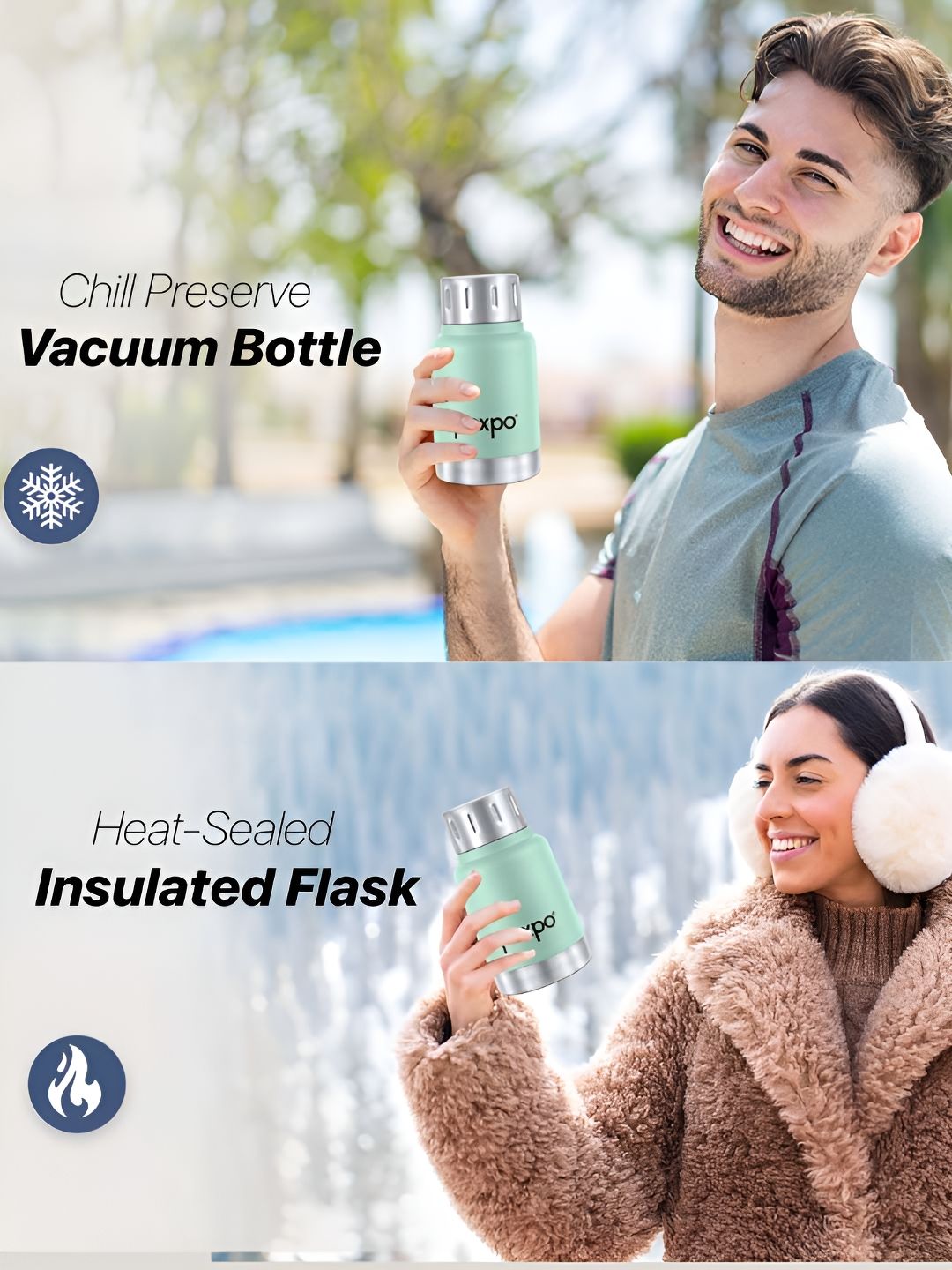 Pexpo Cameo Sea Green Printed Double Wall Thermosteel Hot & Cold Flask Water Bottle 160ml