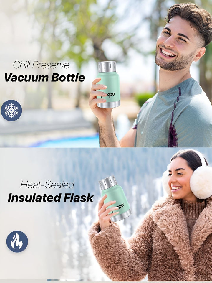Pexpo Cameo Sea Green Printed Double Wall Thermosteel Hot & Cold Flask Water Bottle 160ml