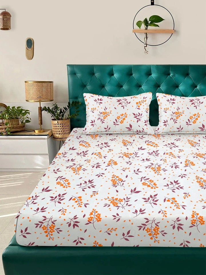 Myntra Elegant Homes White Floral 300 TC King Double Bedsheet with 2 Pillow Covers