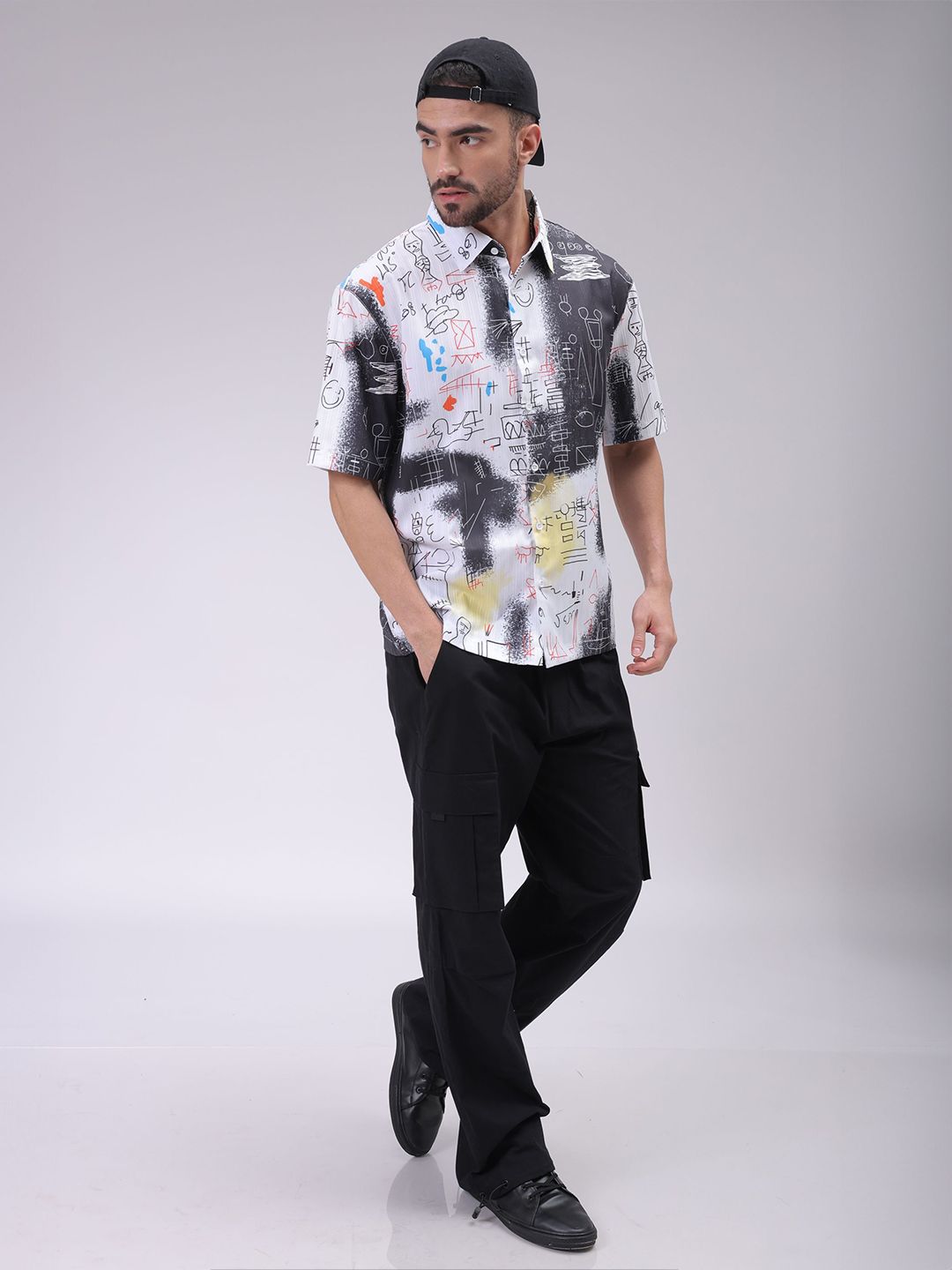 The Indian Garage Co Men Cutaway Collar Abstract Printed Boxy Fit Resortwear Shirt