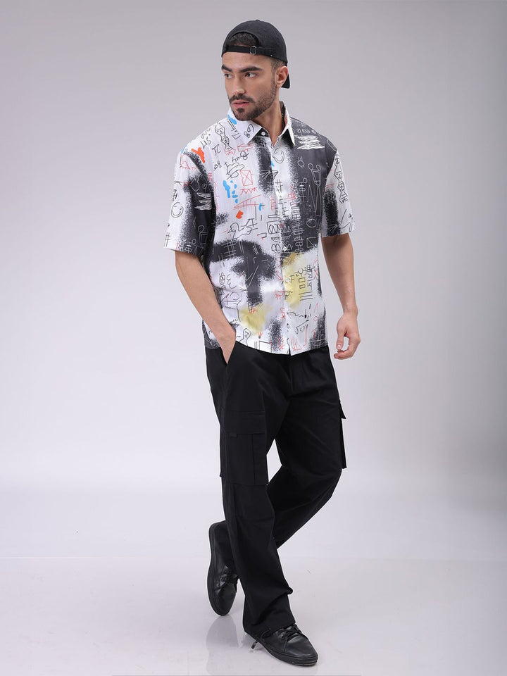 The Indian Garage Co Men Cutaway Collar Abstract Printed Boxy Fit Resortwear Shirt