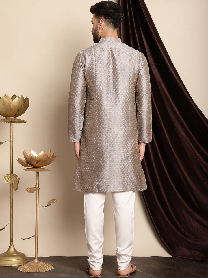 Anouk Ethnic Motifs Woven Design Band Collar Straight Kurta with Churidar