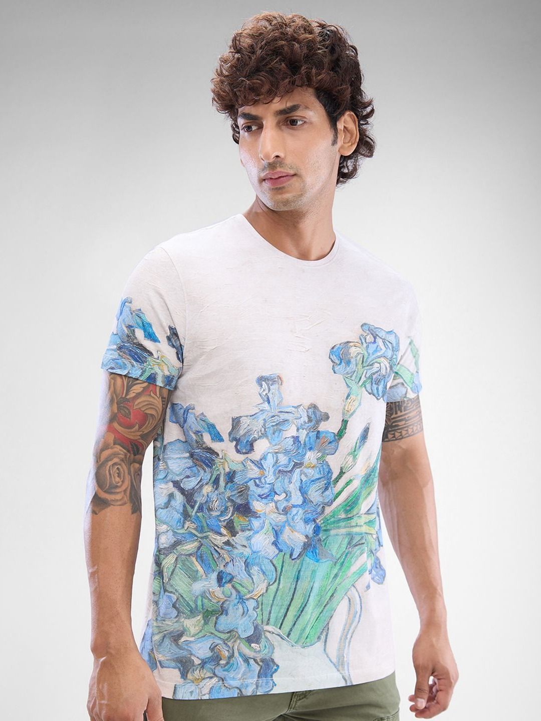 SPYKAR Men Floral Printed Round Neck Cotton T-shirt