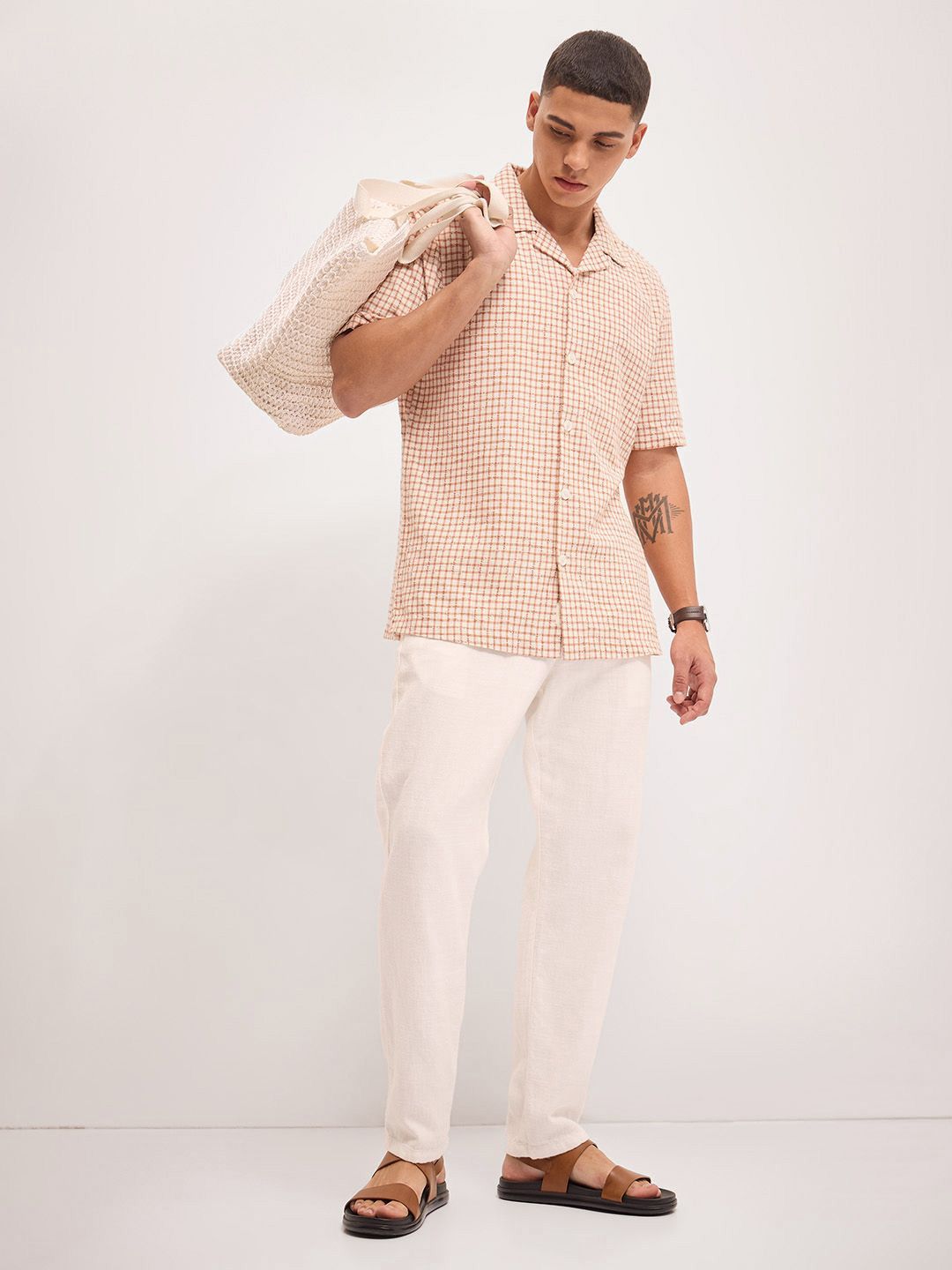 THE BEAR HOUSE Men Micro Checks Pure Cotton Casual Shirt