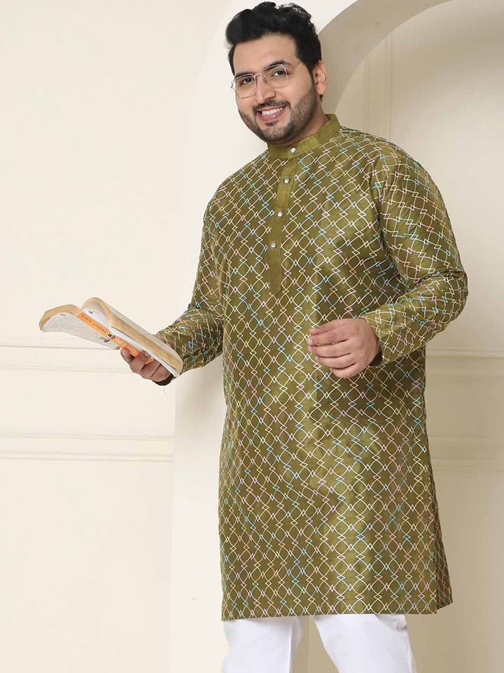 SOJANYA PLUS Size Geometric Printed Band Collar Straight Kurta