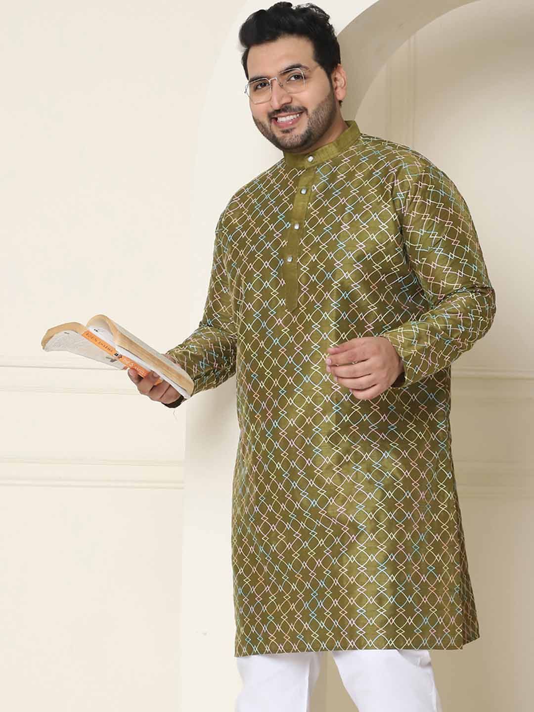 SOJANYA PLUS Size Geometric Printed Band Collar Straight Kurta