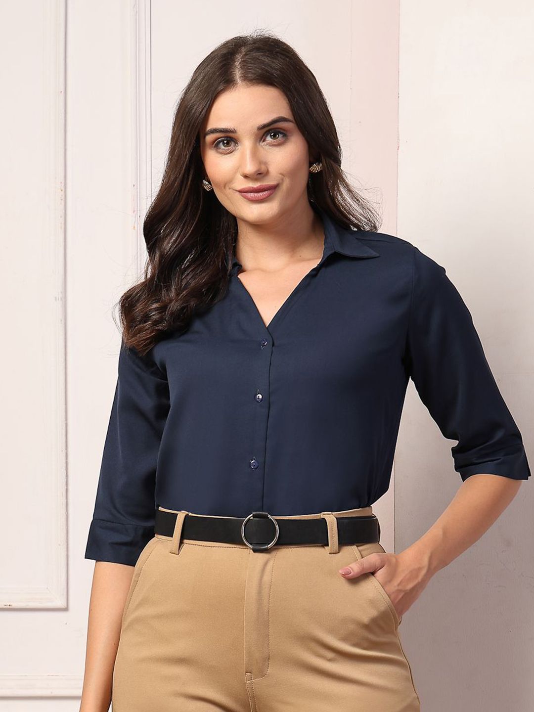 Style Quotient Women Smart Spread Collar Solid Formal Shirt
