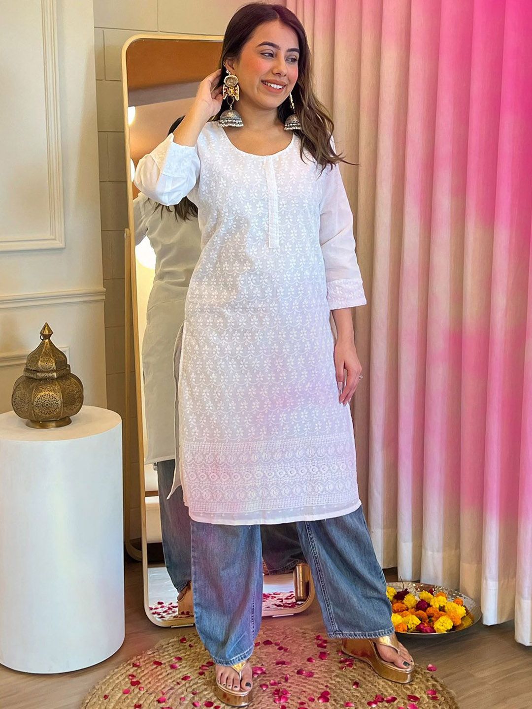 Indo Era Floral Embroidered Straight Kurta