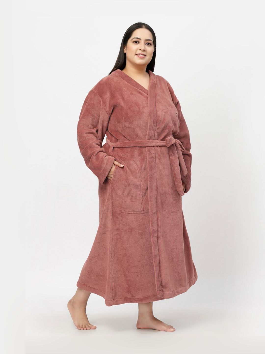 KLOTTHE Rust Shawl Collar Bath Robe With Belt