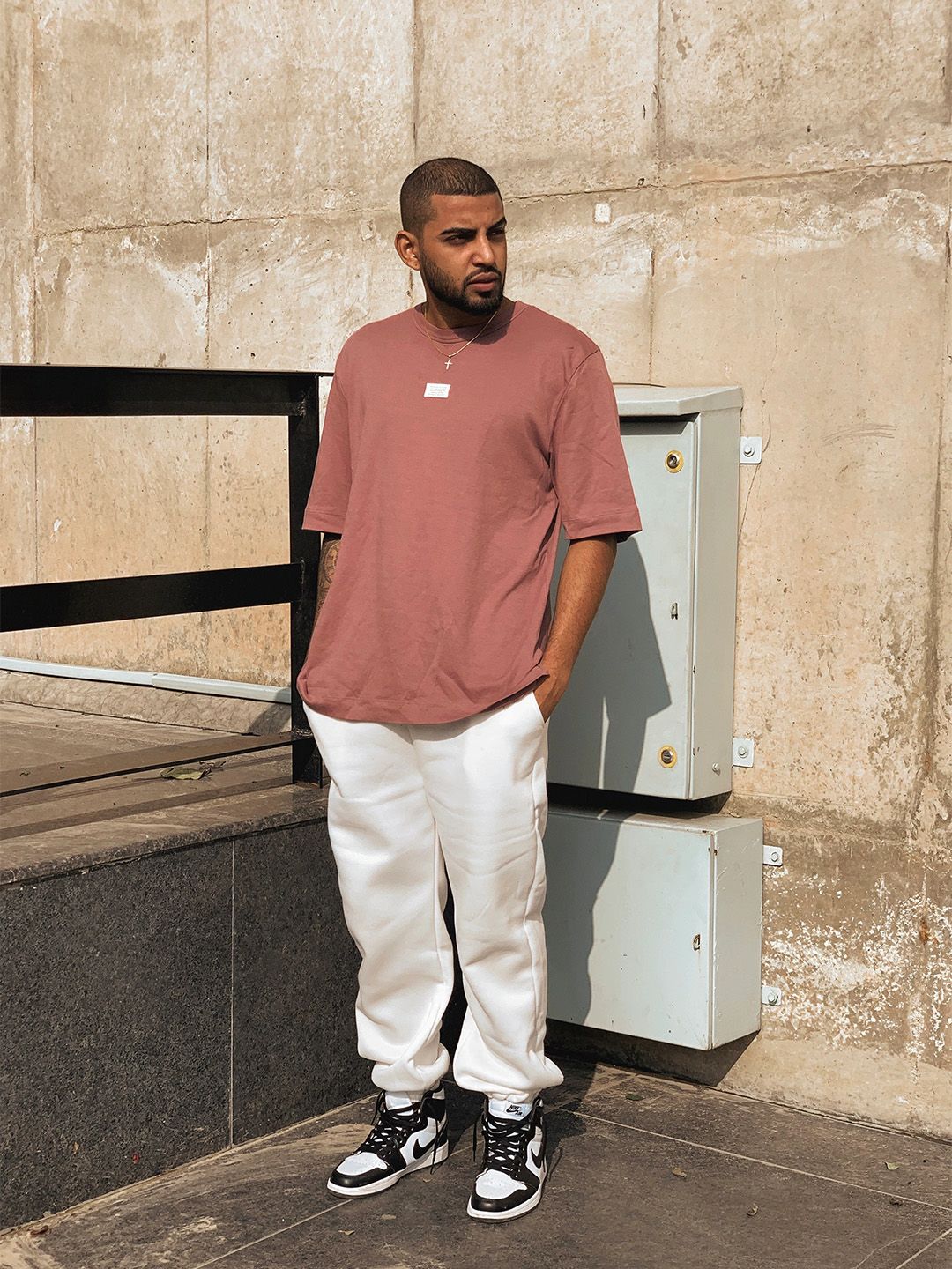 Mr Bowerbird Men Mauve Pure Cotton Philosophy Crew Neck Oversized Pure Cotton T-shirt