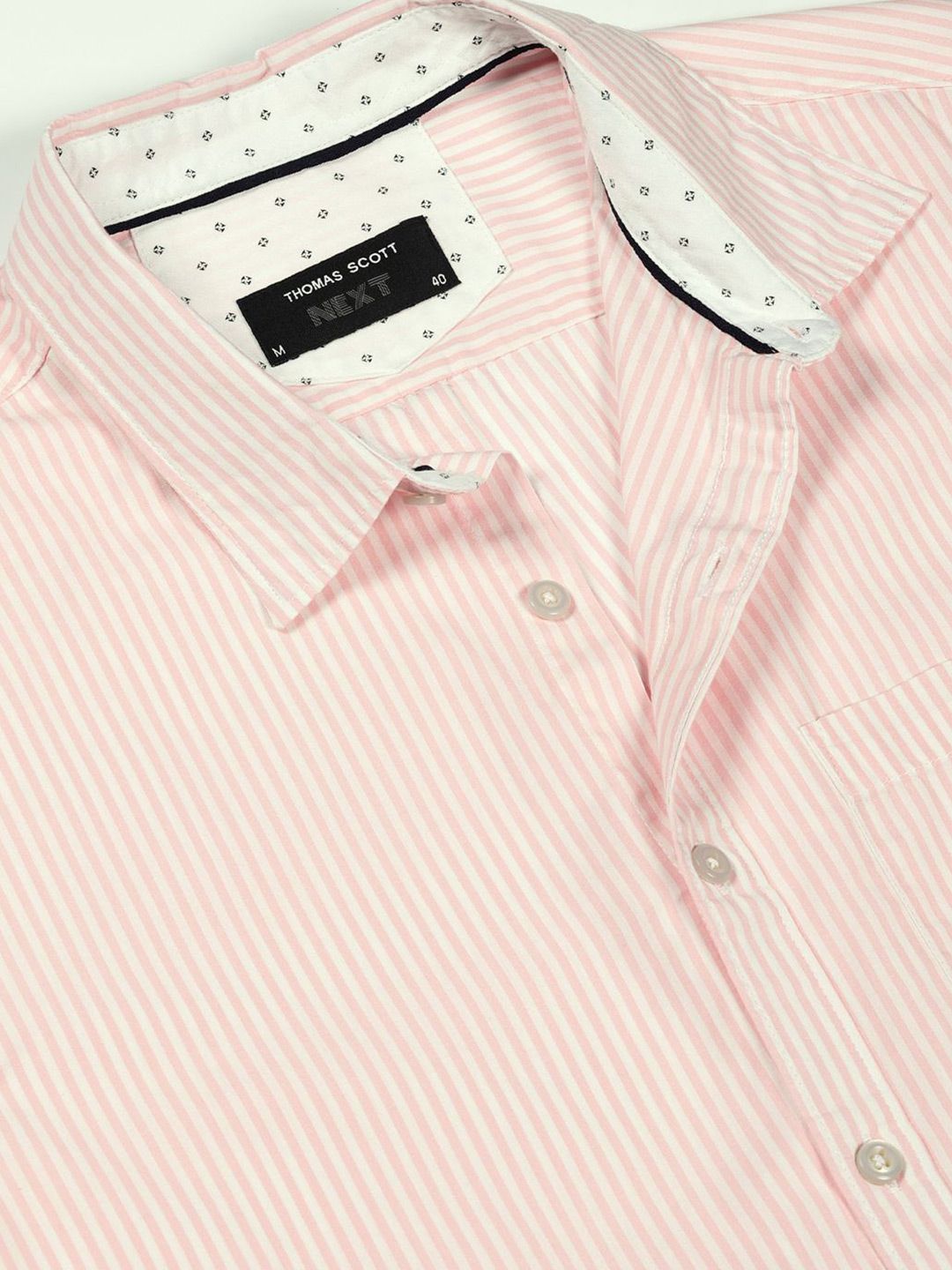 Thomas Scott Men Smart Spread Collar Vertical Striped Cotton Slim Fit Casual Shirt