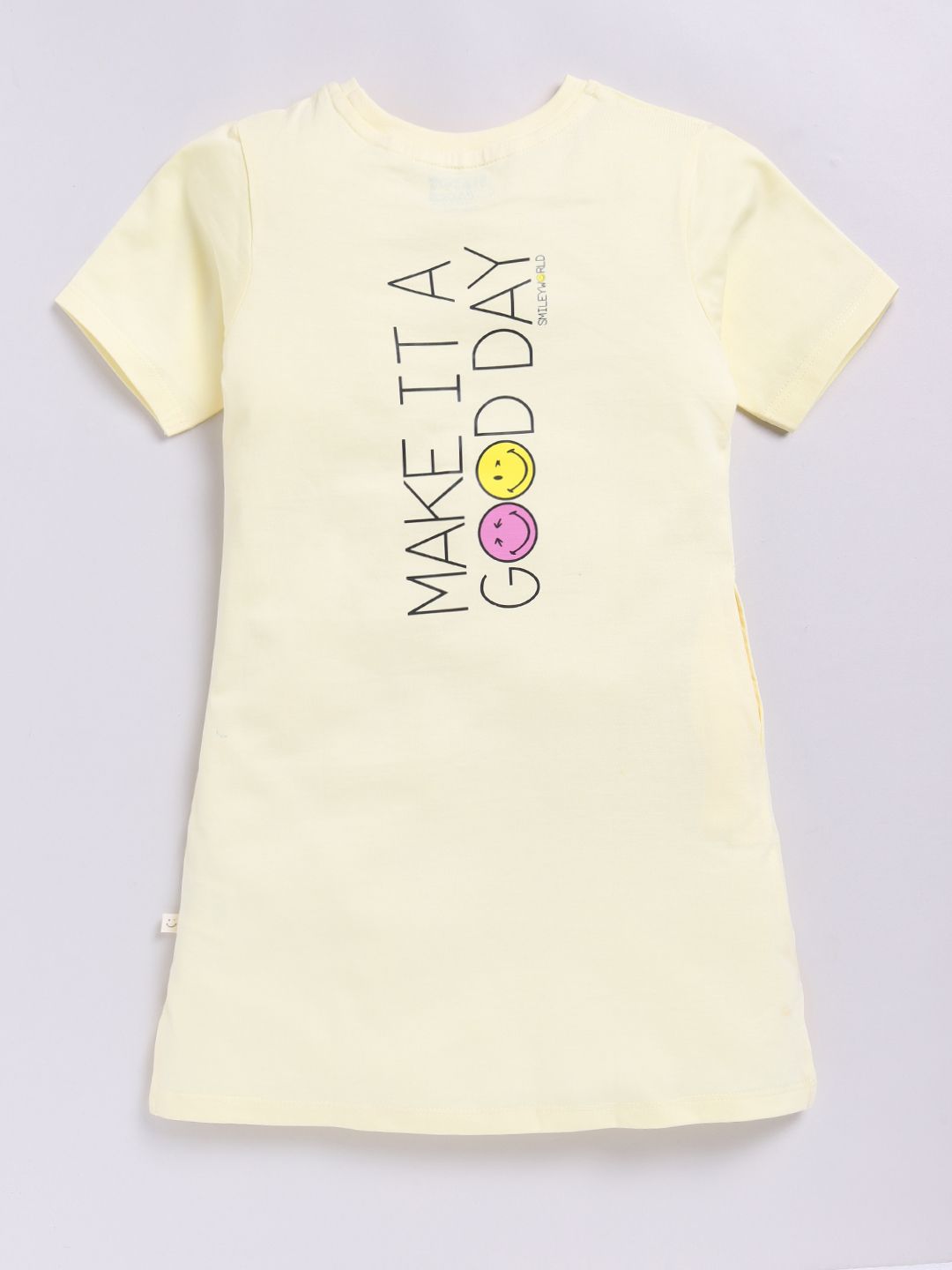 Happy Faces Girls Conversational Printed Pure Cotton Longline T-shirt