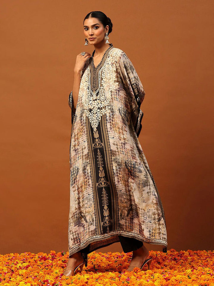 Rumah Chikankari Wanita Krep Coklat Chikankari Sulam Kurta