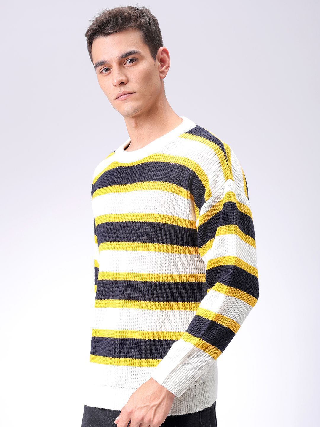 The Indian Garage Co Men Striped Round Neck Long Sleeves Pullover