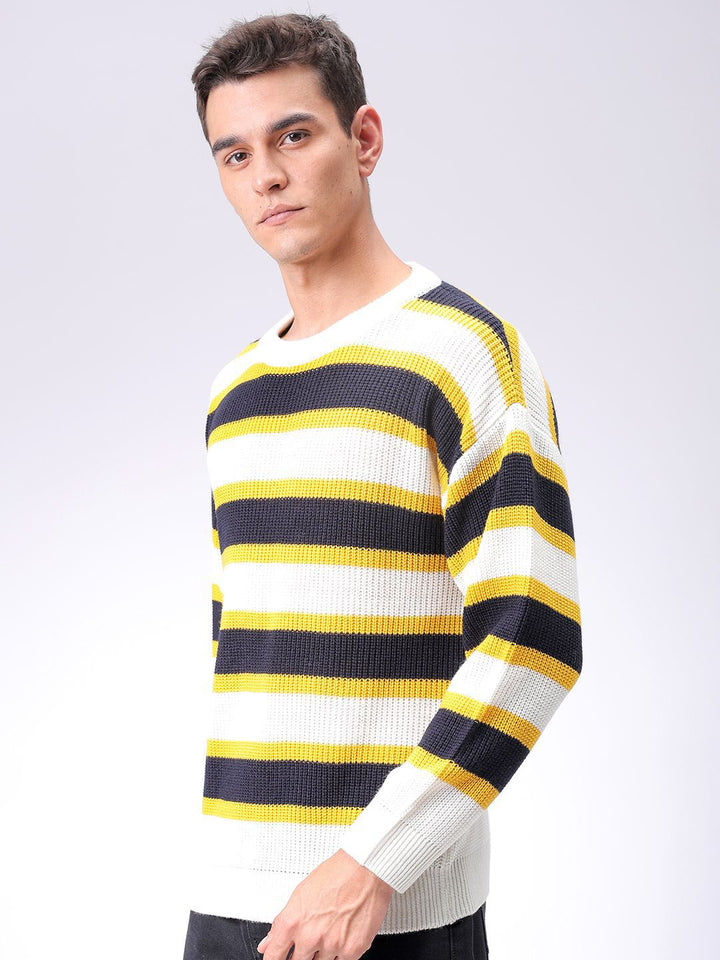 The Indian Garage Co Men Striped Round Neck Long Sleeves Pullover
