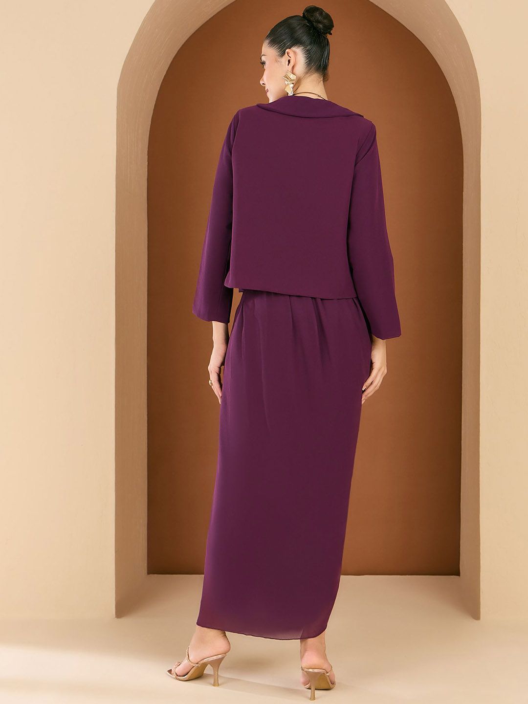 Antheaa Embellished Square Neck Top And Jacket With Skirt And Jacket