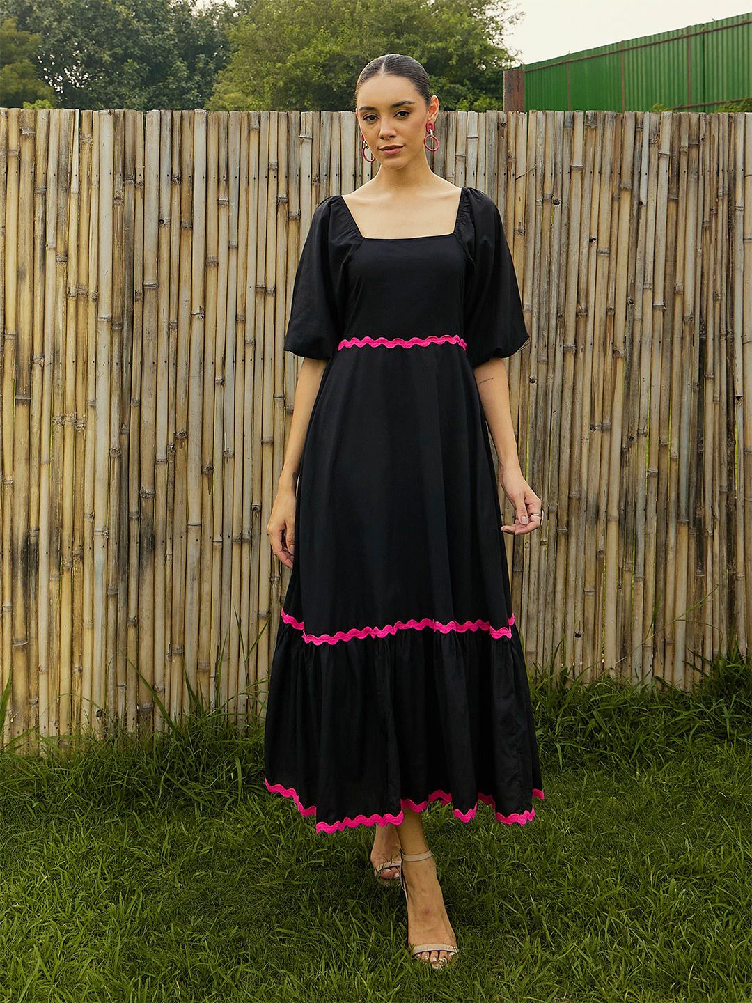 Pink Paprika by SASSAFRAS Women Square Neck Maxi Cotton Dress