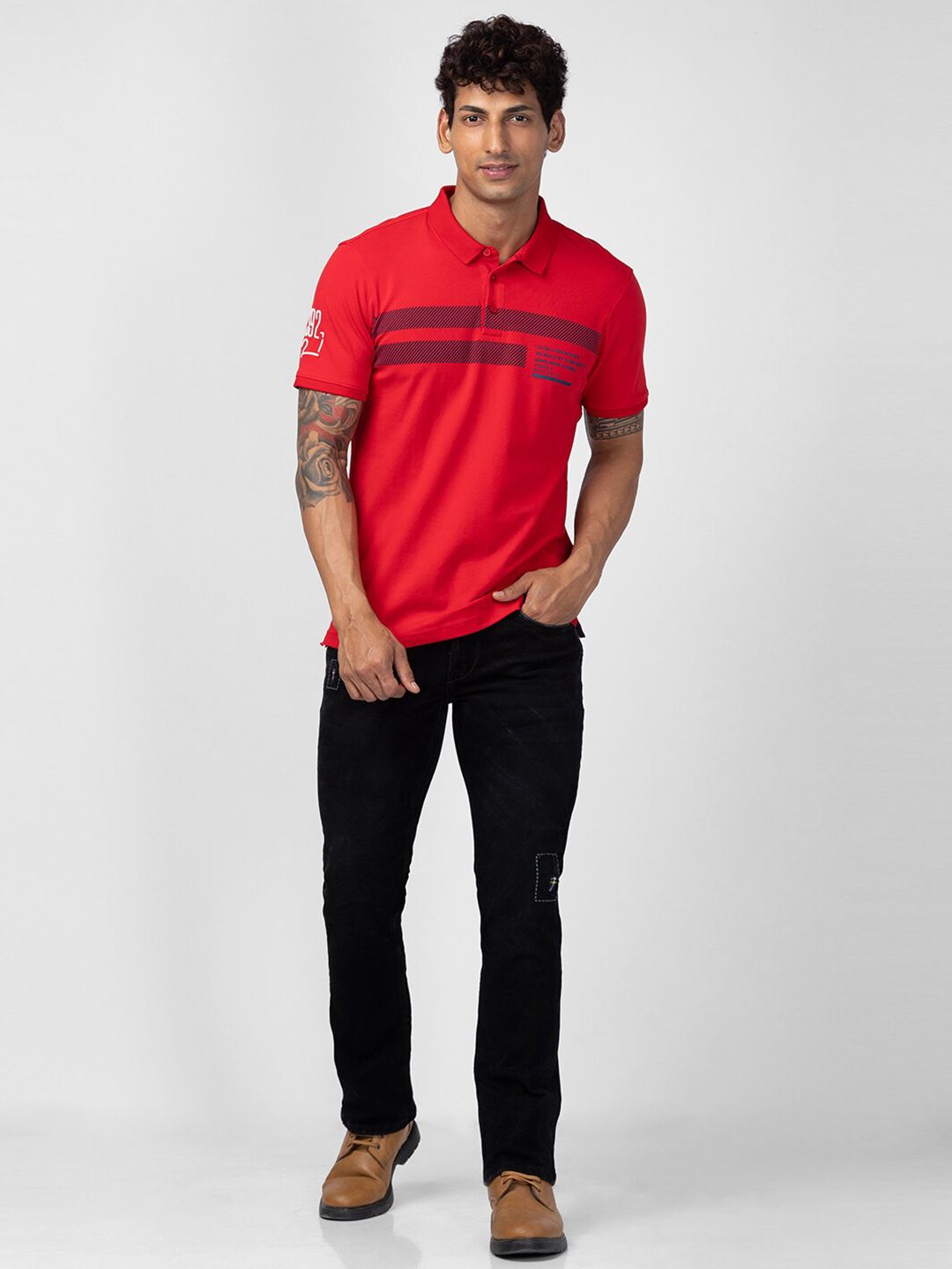 SPYKAR Men Printed Polo Collar Slim Fit T-shirt