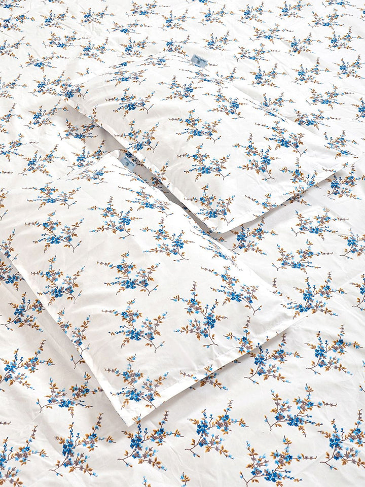 KLOTTHE White & Blue Floral 300 TC Set Cadar Double Dipasang Raja-2.50mx2.25m