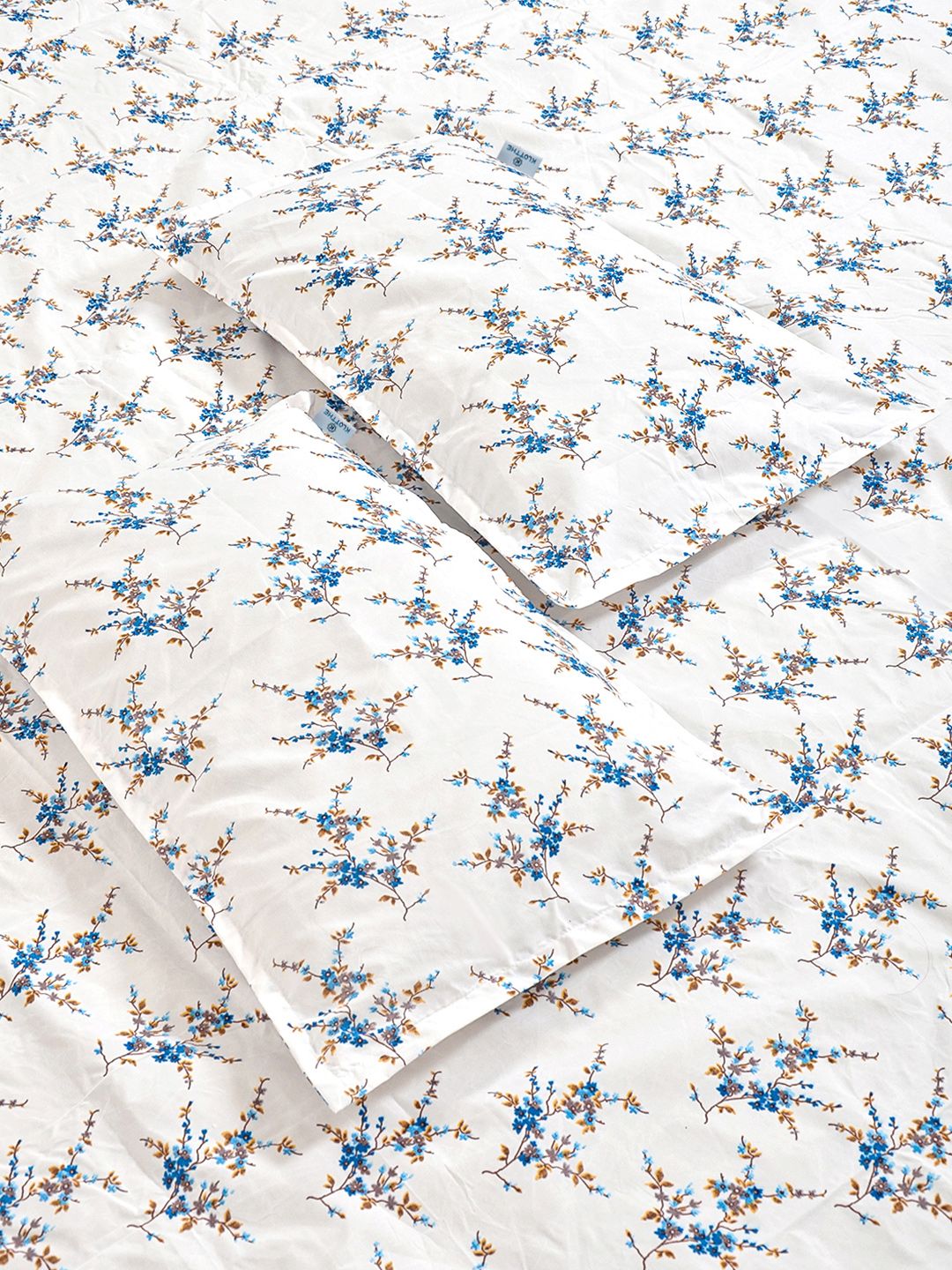 KLOTTHE White & Blue Floral 300 TC Set Cadar Double Dipasang Raja-2.50mx2.25m