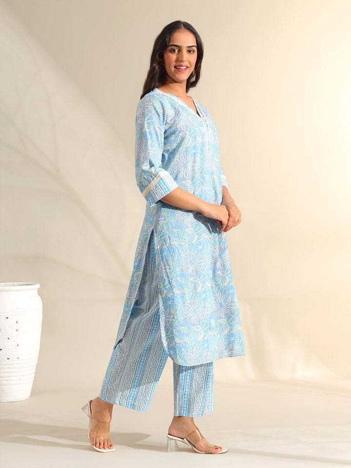 Kurta Kapas Tulen Mamicha Wanita Bercetak Bunga Biasa dengan Seluar