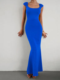 all about you Square Neck Cap Sleeves Bodycon Maxi Dress