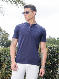 Thomas Scott Men Solid Mandarin Collar Knitted T-Shirt