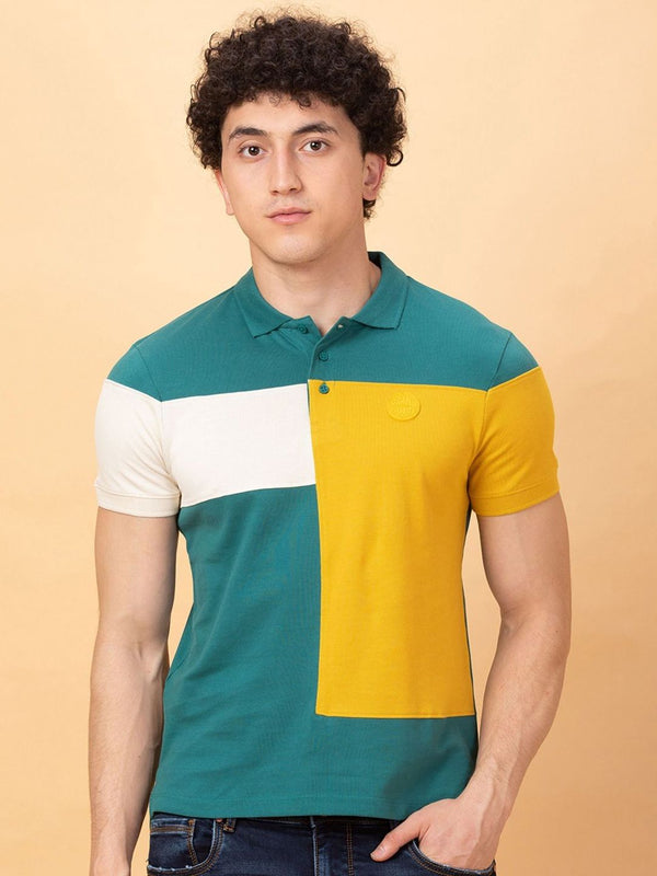 Being Human Men Colourblocked Polo Collar Pure Cotton Applique T-shirt