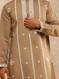 Anouk Geometrik Sulam Kolar Mandarin Benang Kerja Kapas Sutera Kurta Lurus