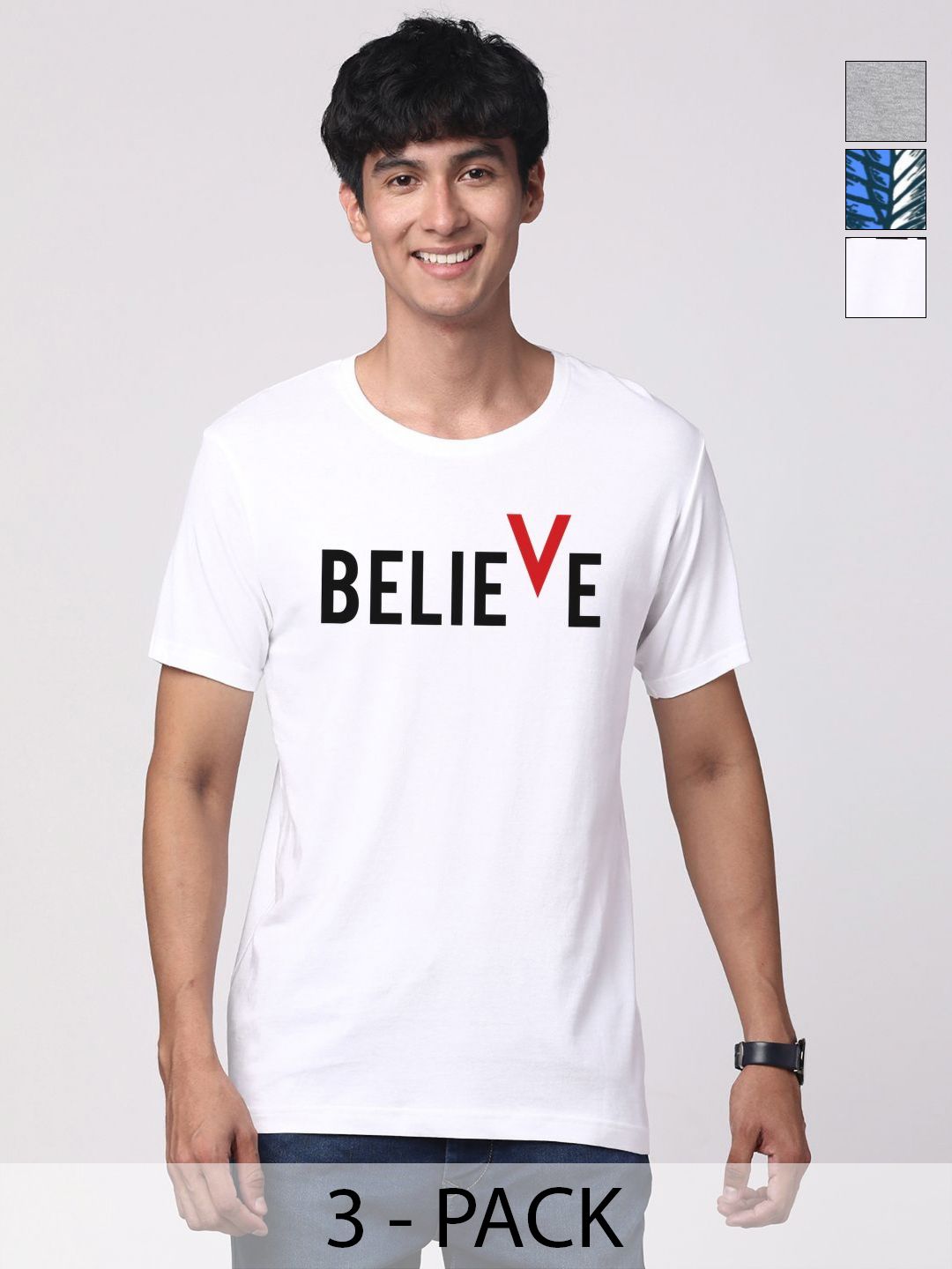 Pek ADRO Lelaki dengan 3 T-shirt Kapas Leher Bulat Bercetak Grafik