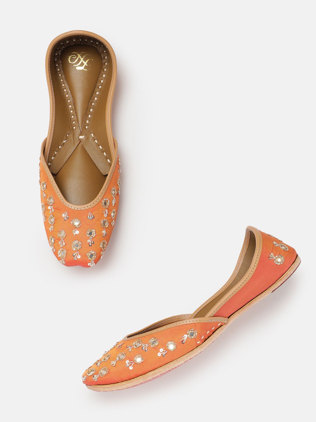 House of Pataudi Women Embellished Leather Mojaris