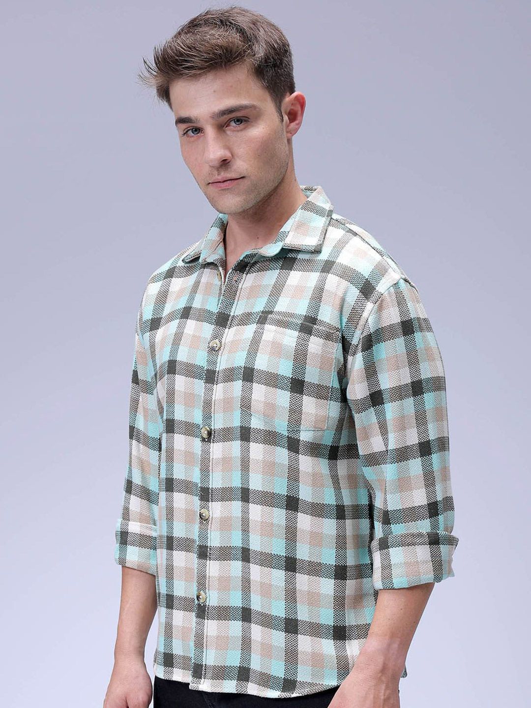 The Indian Garage Co Men Relaxed Fit Checked Dobby Textured Resortwear Shirt