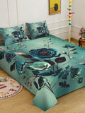 KLOTTHE Green Floral Printed Flat 300 TC Super King Cadar Dengan 2 Sarung Bantal
