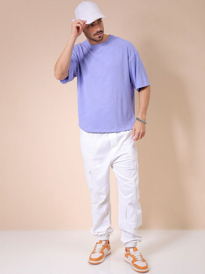 The Indian Garage Co Men Self Design Round Neck Oversized T-shirt
