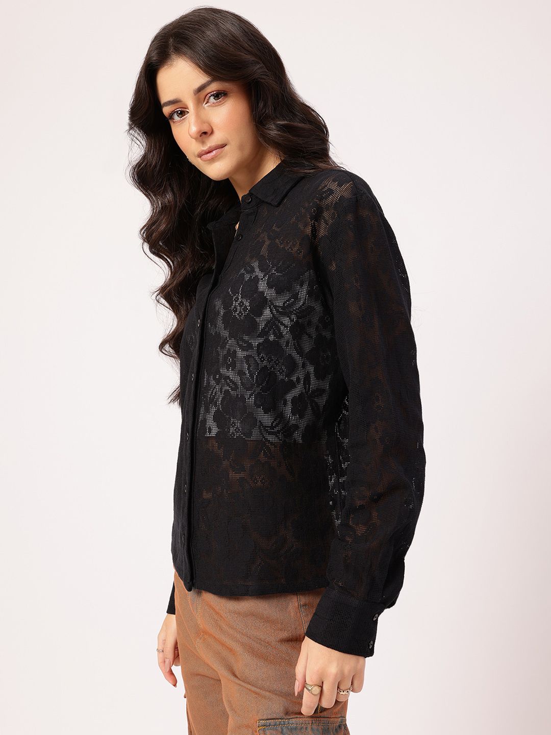 DressBerry Eclectic Essentials Self-Designed Semi-Sheer Shirt