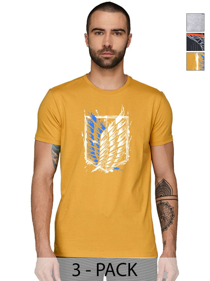 ADRO Lelaki Pek 3 Bercetak Grafik Leher Bulat Kapas Slim Fit
