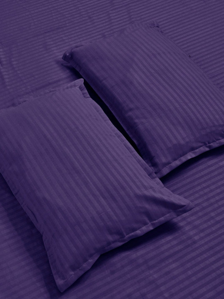 Aura Purple Striped 300 TC Double King Bedsheet Set 2.50 m x 2.25 m