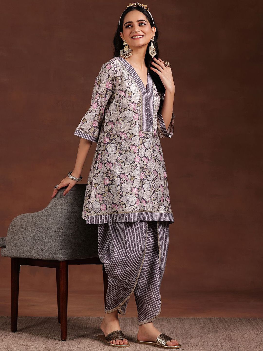 Libas Women Floral Printed Regular Gotta Patti Kurta with Dhoti Pants