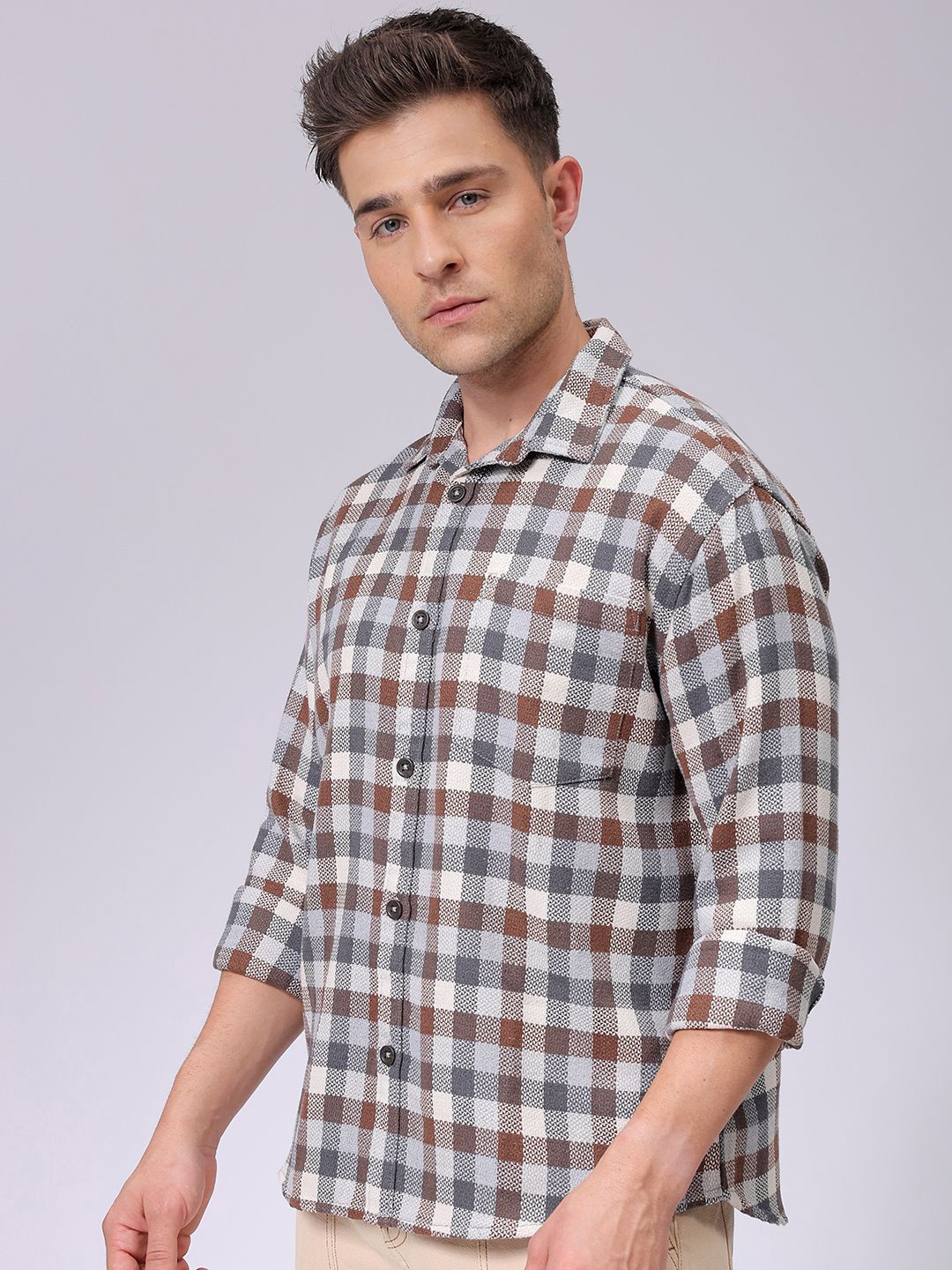The Indian Garage Co Men Relaxed Fit Checked Dobby Textured Resortwear Shirt