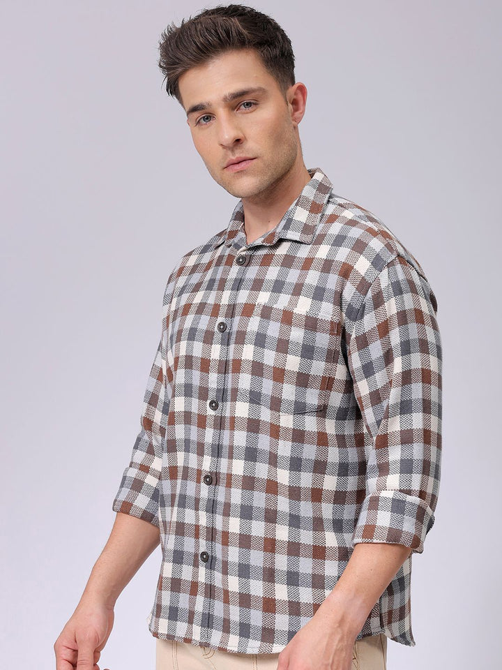 The Indian Garage Co Men Relaxed Fit Checked Dobby Textured Resortwear Shirt