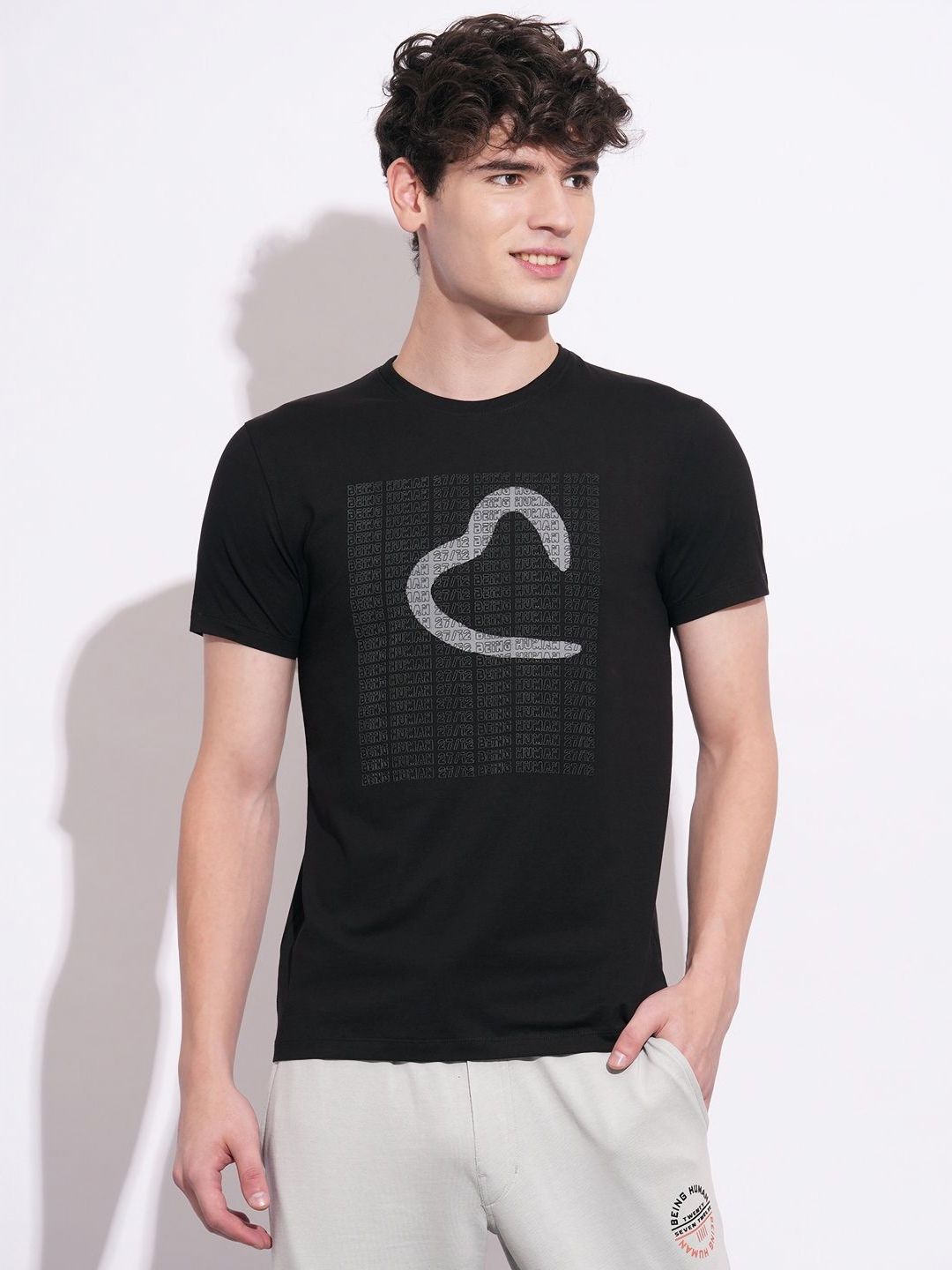 Being Human Men Brand Logo Printed Slim Fit T-shirt
