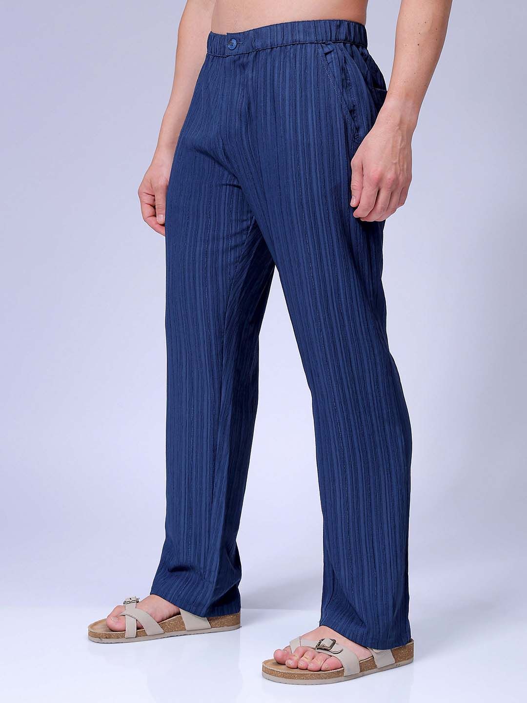The Indian Garage Co Men Striped Loose Fit Mid-Rise Trousers